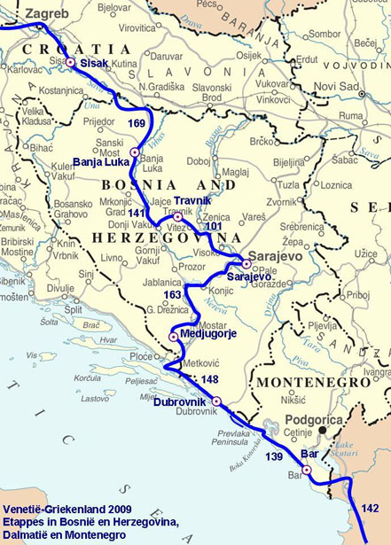 Overzicht etappes BiH, Dalmati� en Montenegro